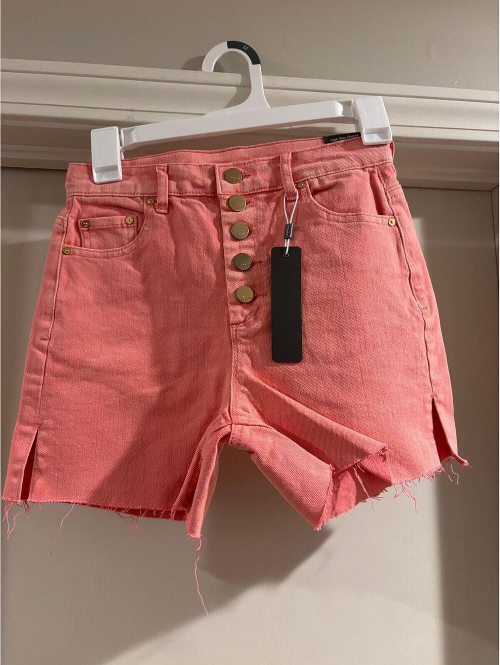 Tractr High Rise Shorts Sz 0 Coral Denim Button Fly Raw Hem Boutique Shorts NWT